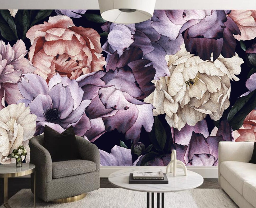 Watercolor Peonies Floral Wallpaper: Abstract Flower Wall Mural - Etsy