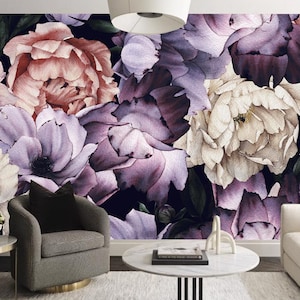 Watercolor Peonies Floral Wallpaper: Abstract Flower Wall Mural