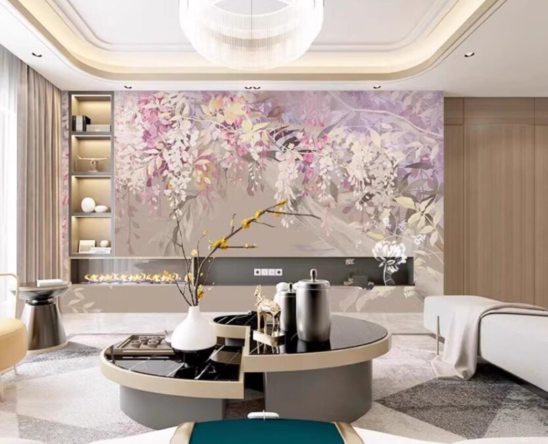 Wisteria Flowers Floral Wallpaper Wall Mural, Abstract Watercolor ...