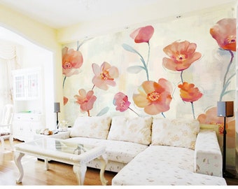 Aquarell Blumen Blumen Wand-Wandbilder-Tapete, große Blumen-Garten der amerikanischen Conutryside Wandsticker Wandtattoo, Wandkunst für Schlafzimmer