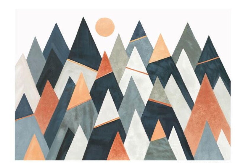 Geometric Mountains with Sun Geometric Wallpaper Wall Mural Modern Simple Design with Lines Space Triangle Geometric Wall Mural Wall Decor