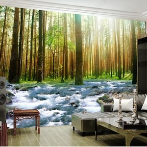 Forest Trees Forest Nature Landscape Background Wallpaper Forest Mural