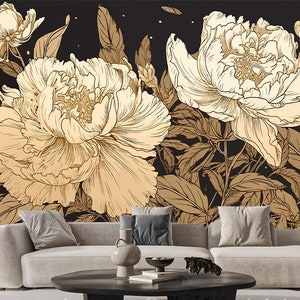 Mural de pared de papel pintado floral de flores rústicas americanas vintage, flores gigantes retro vintage dormitorio sala de estar pared mural decoración de pared
