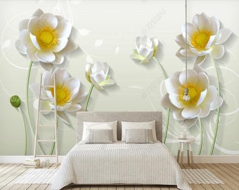 3D Lotus Blumen-Tapete Wandbild: Florale Wanddekoration