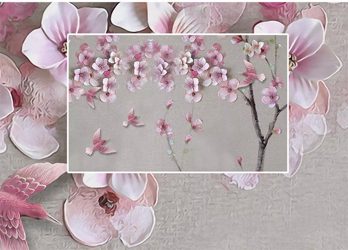 3D Cherry Blossom Flowers Floral Wall Mural Wallpaper | Etsy