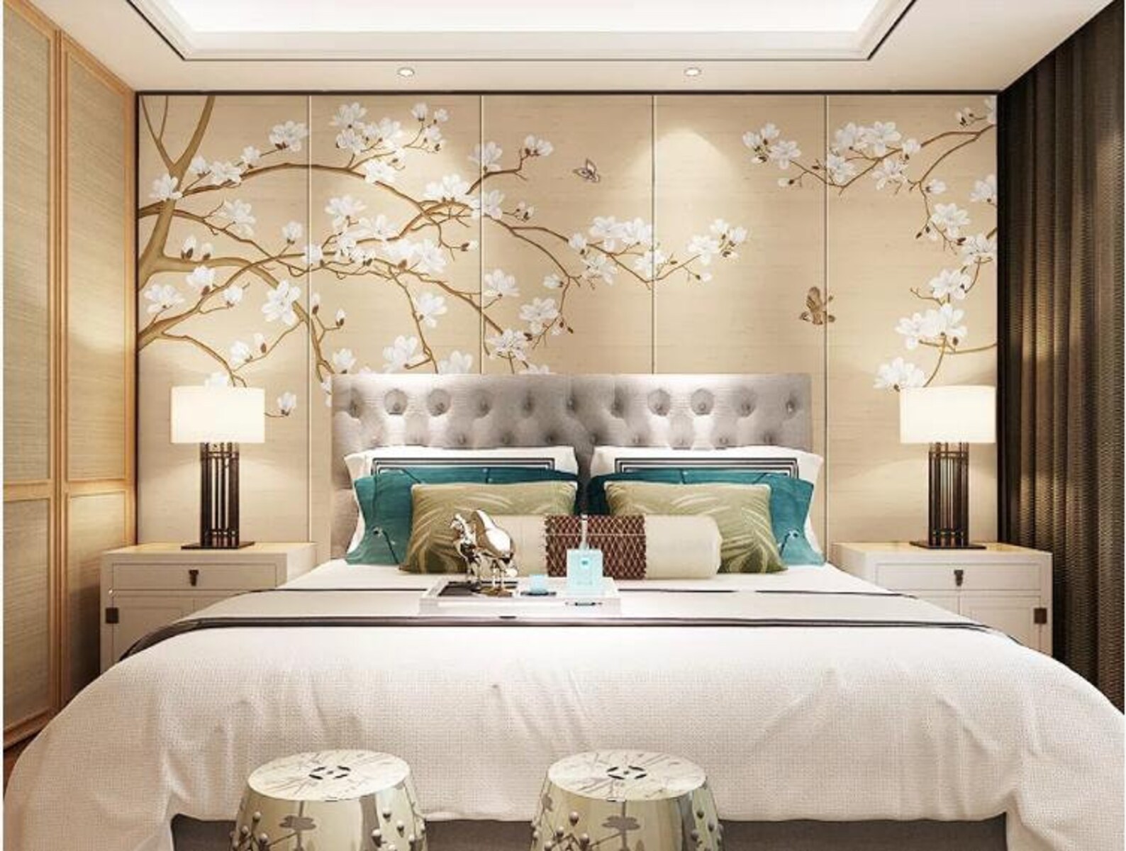 Cherry Blossoms Flowers Chinoiserie Wallpaper Wall Mural - Etsy UK