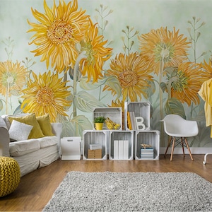 Beautiful Watercolor Abstract Sunflowers Floral Flowers Wallpaper Wall Mural,Abstract Beautiful Yellow Sunflowers Floral Wall Mural