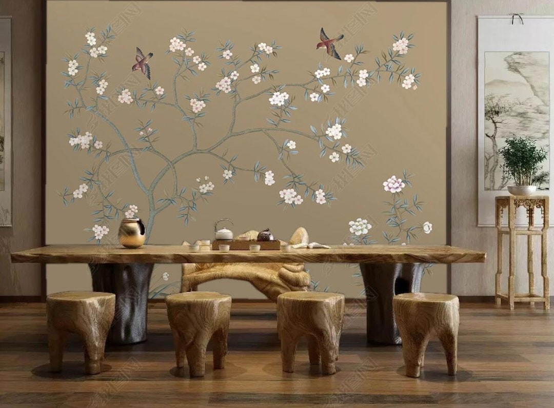 Chinoiserie Cherry Blossom Flowers Branches Wallpaper, Delictae Flowers ...
