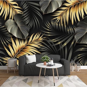 Carta da parati murale con foglie di piante tropicali, decorazione murale con foglie tropicali uniche per la decorazione domestica