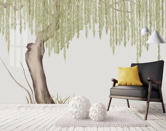 Weeping Willow Tree Wallpaper Mural: Green Nursery Wall Decor