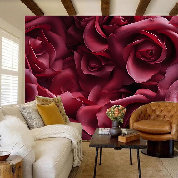 3Dバラの花の壁画：花の絵画の壁装飾 - Etsy 日本