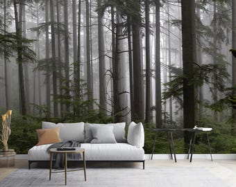 Foggy Forest Wallpaper: Gloomy Gray Trees Wall Mural