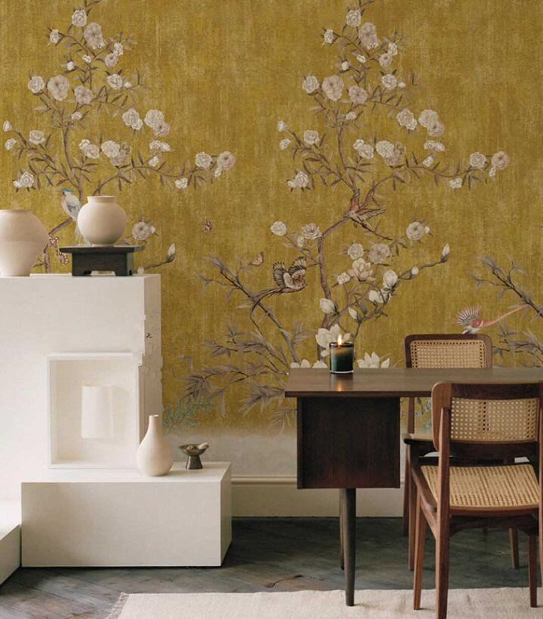 Chinoiserie Cherry Blossom Wallpaper: Birds & Flowers Wall Mural - Etsy