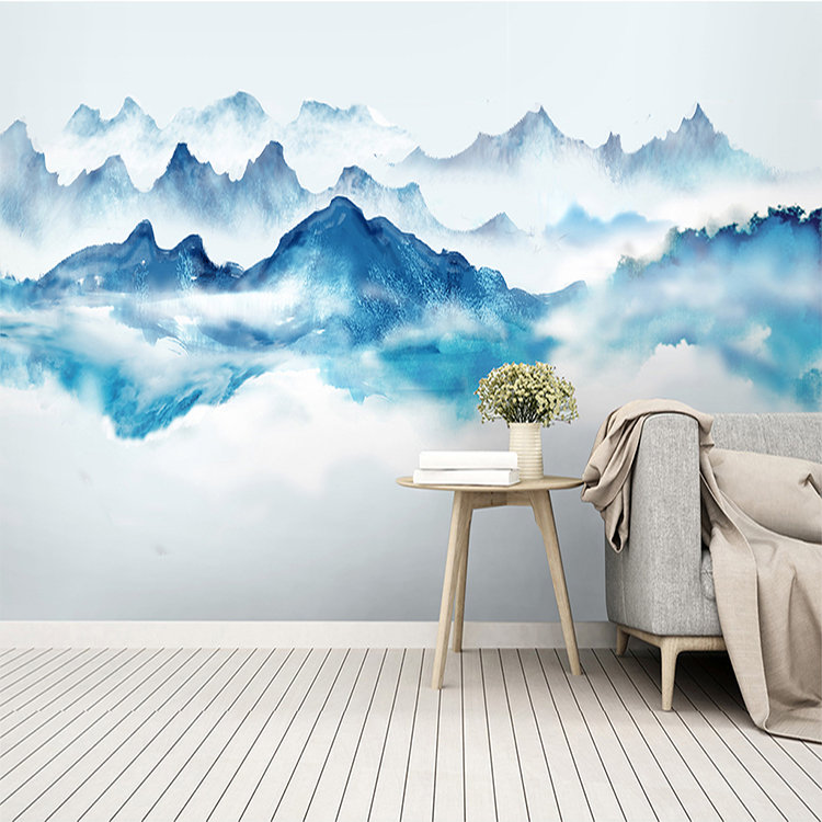 水彩画の青い山の風景の壁画 - Etsy 日本