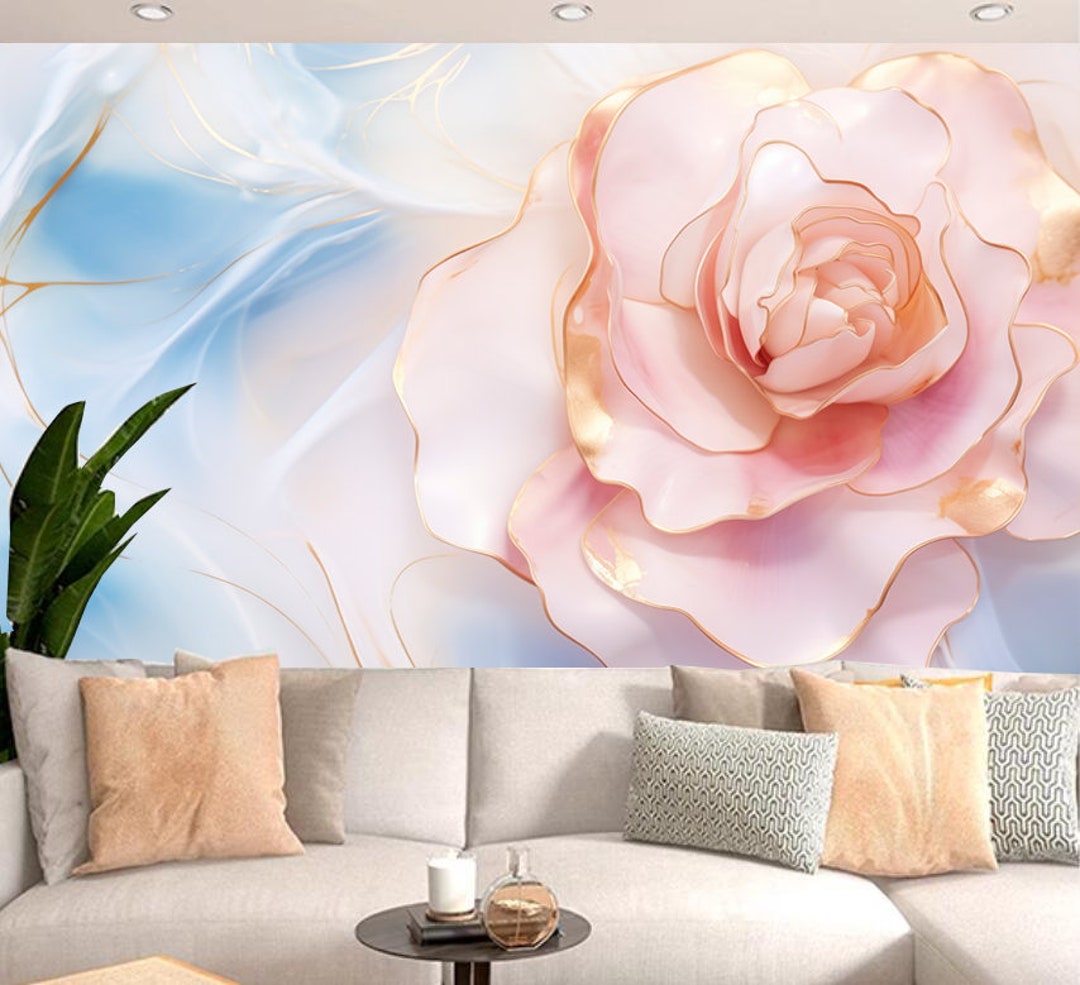 Watercolor Pink Rose Wallpaper: Floral Wall Mural - Etsy