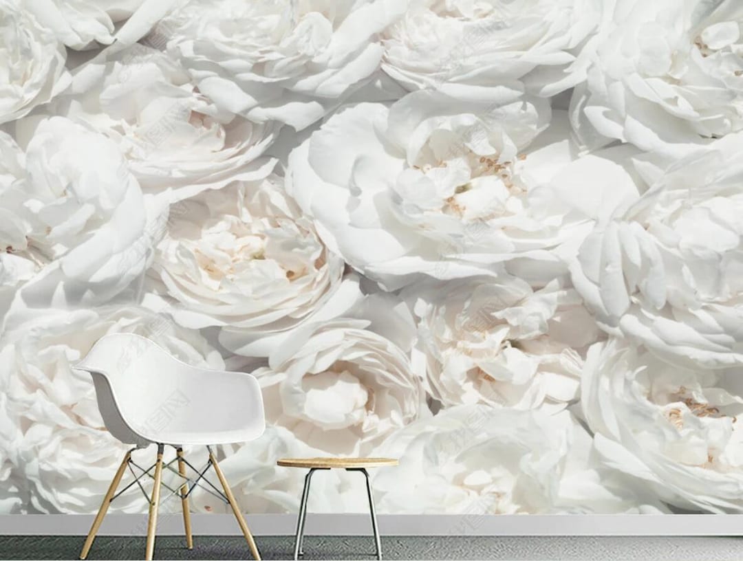 3D White Roses Flowers Wall Mural, Flowers Roses Wall Art Living Room ...