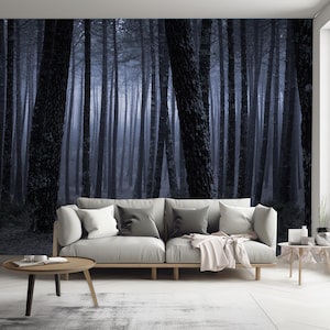 Dark Foggy Forest Wallpaper, Forest Trees Dark Wall Mural Wall Decor
