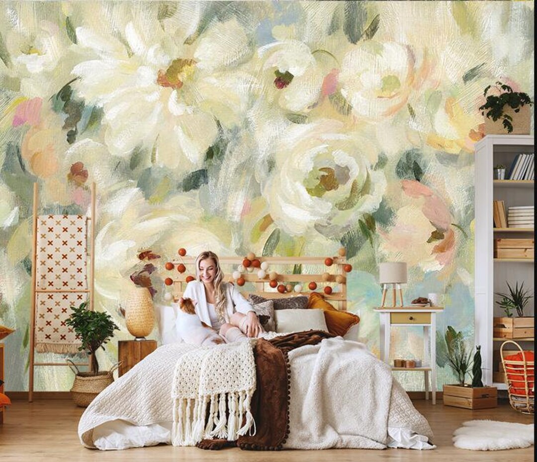 Oil Painting Abstract Flowers Floral Wallpaper Wall Mural - Etsy