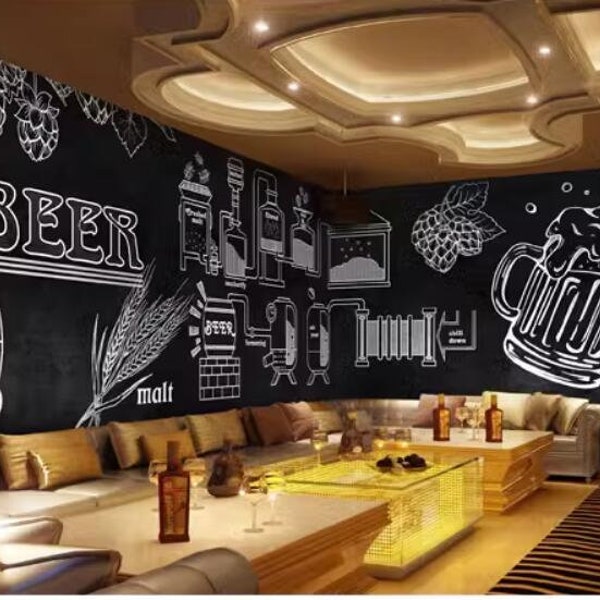 Beer Tavern Background Wall Paper Craft Brewery Brewery Shop Craft Drawing Bar Barbecue Shop Restaurant Wallpaper Mural