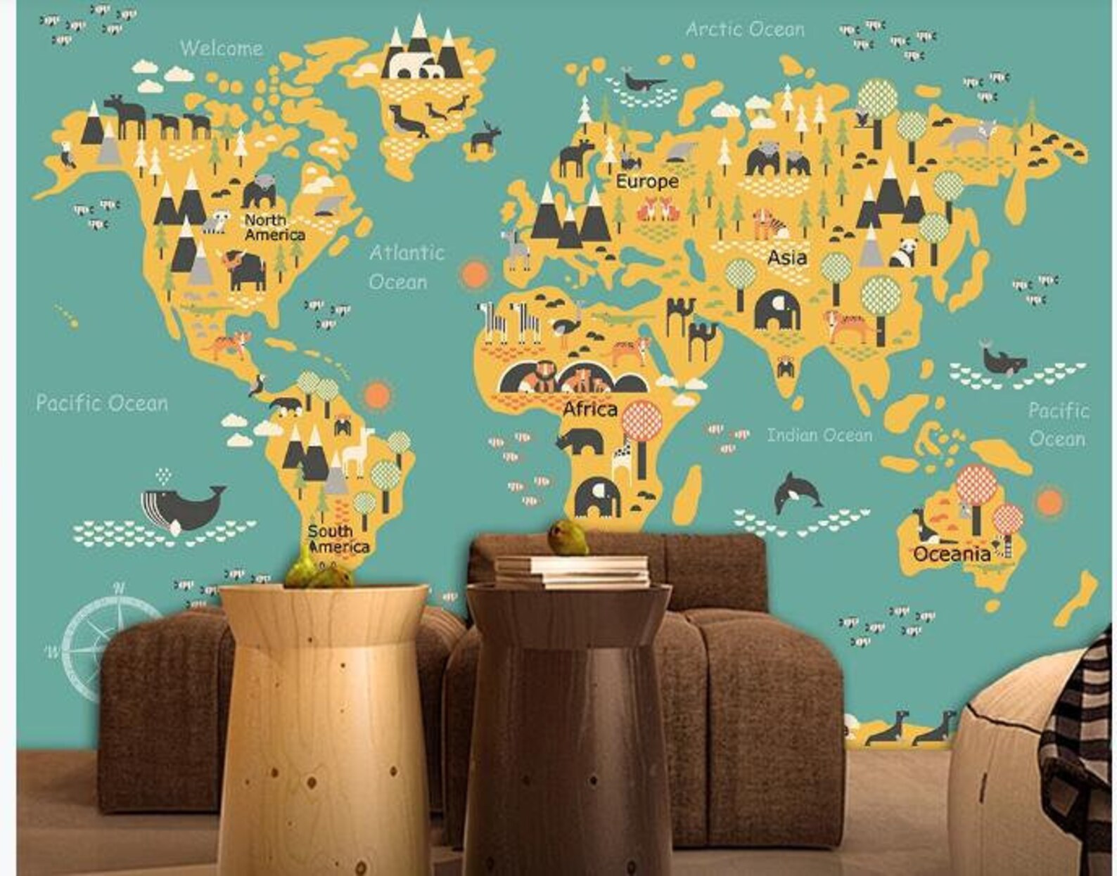 Hand Painted World Map Nursery Wallpaper Wall Mural World Map - Etsy