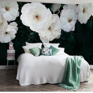 European Classic Floral Wall Stickers, Oil Painting Big Flowers Wall Art, Dark Flowers Wall Murals