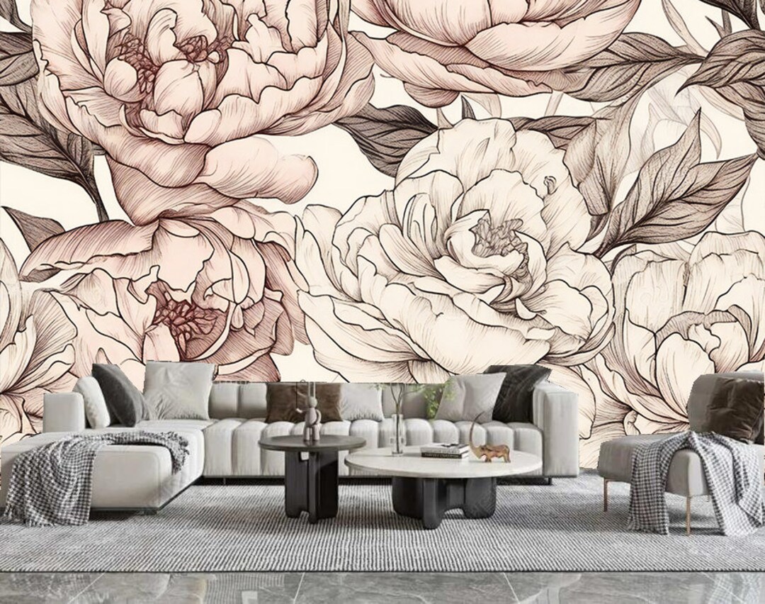 Vintage Peony Floral Wallpaper Mural: Rustic American Retro Giant ...