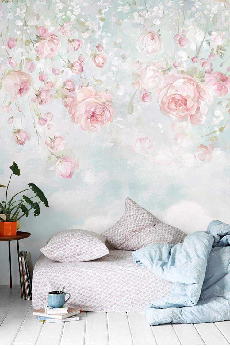 Watercolor Flowers Floral Wall Murals Wallpaper Wall Mural Etsy