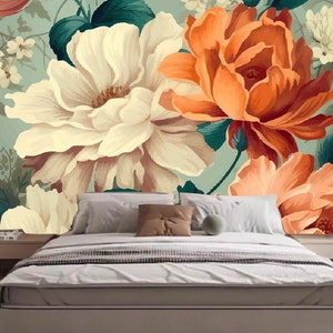 Oil Painting Big Flowers Wallpaper Wall Mural, Flowers Background Wallpaper Wall Mural for Bedroom Living Room