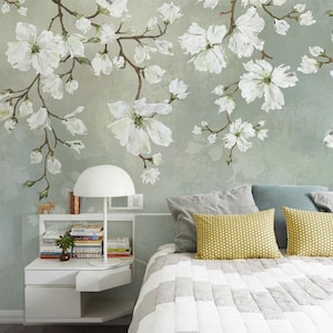 Hanging Cherry Blossom Flowers Floral Wallpaper Wall Mural, Cherry Flowers Floral Wall Mural Wall Decor