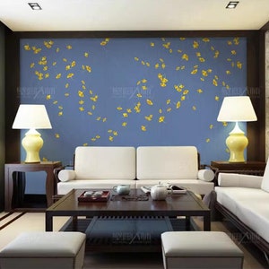 Chinoiserie Ginkgo Blätter Wandbild: Marineblaue Tapete