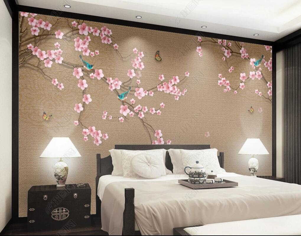 Chinoiserie Hanging Cherry Blossom Braches Wallpaper, Flowers Branches ...