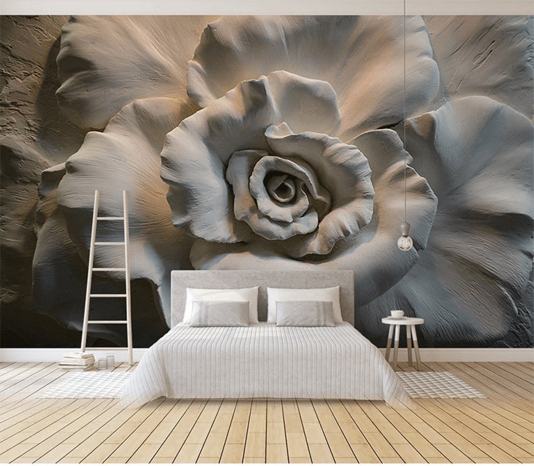 3D Grey Giant Big Rose Wallpaper Wall Mural, Beautiful Creative Grey