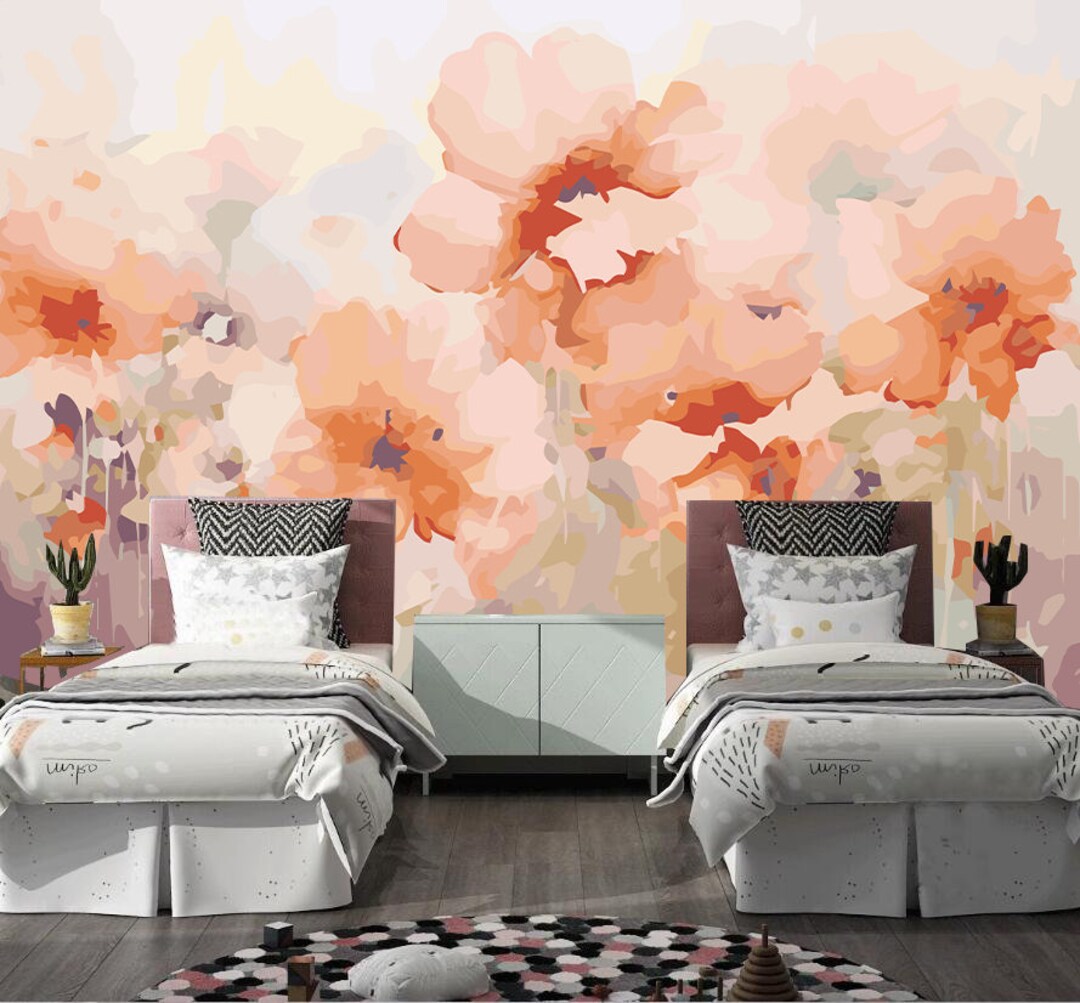 Watercolor Floral Wallpaper Mural: Flowers Wall Decor - Etsy