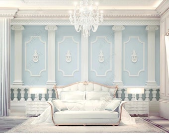 3D Roman Column Wallpaper Mural: Carved Flower Wall Decor