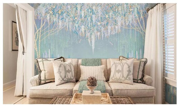 Oil Painting Hanging Violet Vine Wisteria Wallpaper Wall | Etsy