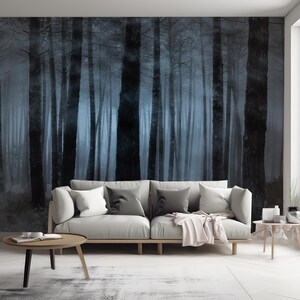 Creepy Foggy Forest Wallpaper, Dark Forest Trees Wall Mural Wall Decor