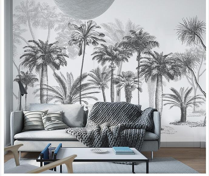 Hand Painted Retro Tropical Palm Trees Wallpaper Wall Mural - Etsy
