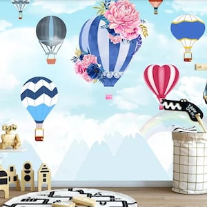 Colorful Hot Air Balloons Nursery Kids Wallpaper Wall Mural, Cartoon