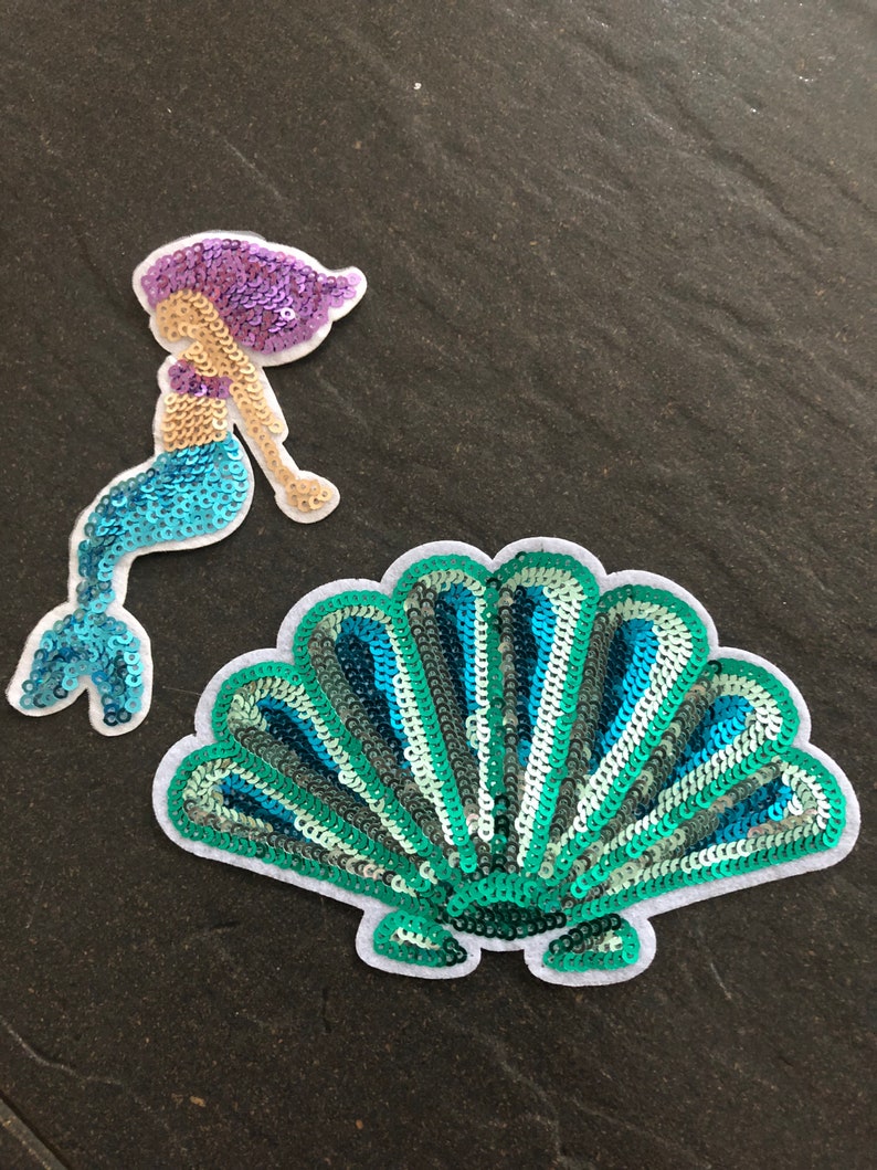 Pailletten Patch Aufnäher Meerjungfrau in klein, groß und riesig mermaid Muschel Seestern Meerjungfrau klein
