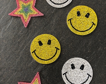 Strass Aufnäher Patch Flicken Bügelbild Smily zum bügeln