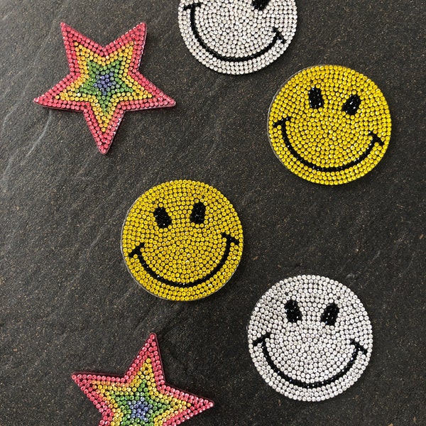 Strass Aufnäher Patch Flicken Bügelbild Smily zum bügeln