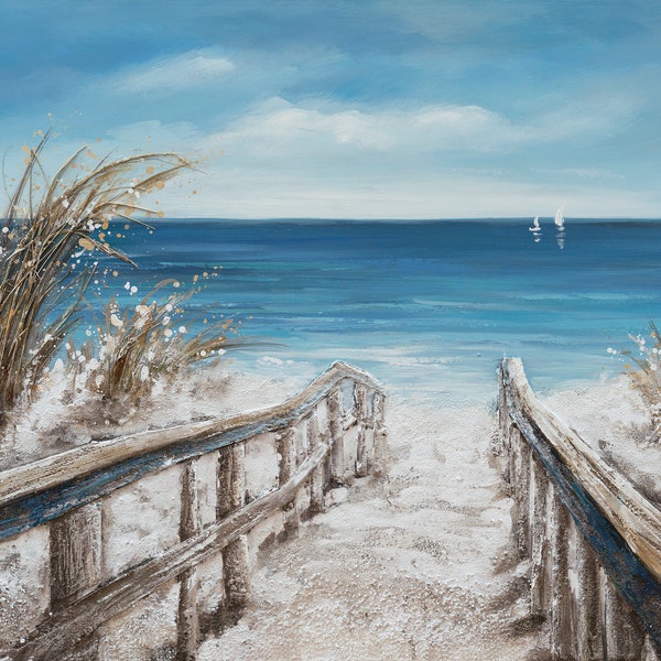 Hand Painted "Coastal path "original Art, Canvas Wall Art for Living Room, bedroom, office - Wrapped Canvas Painting