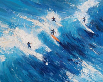 Getextureerde oceaangolfschildering: 3D-muurkunst kuststrand
