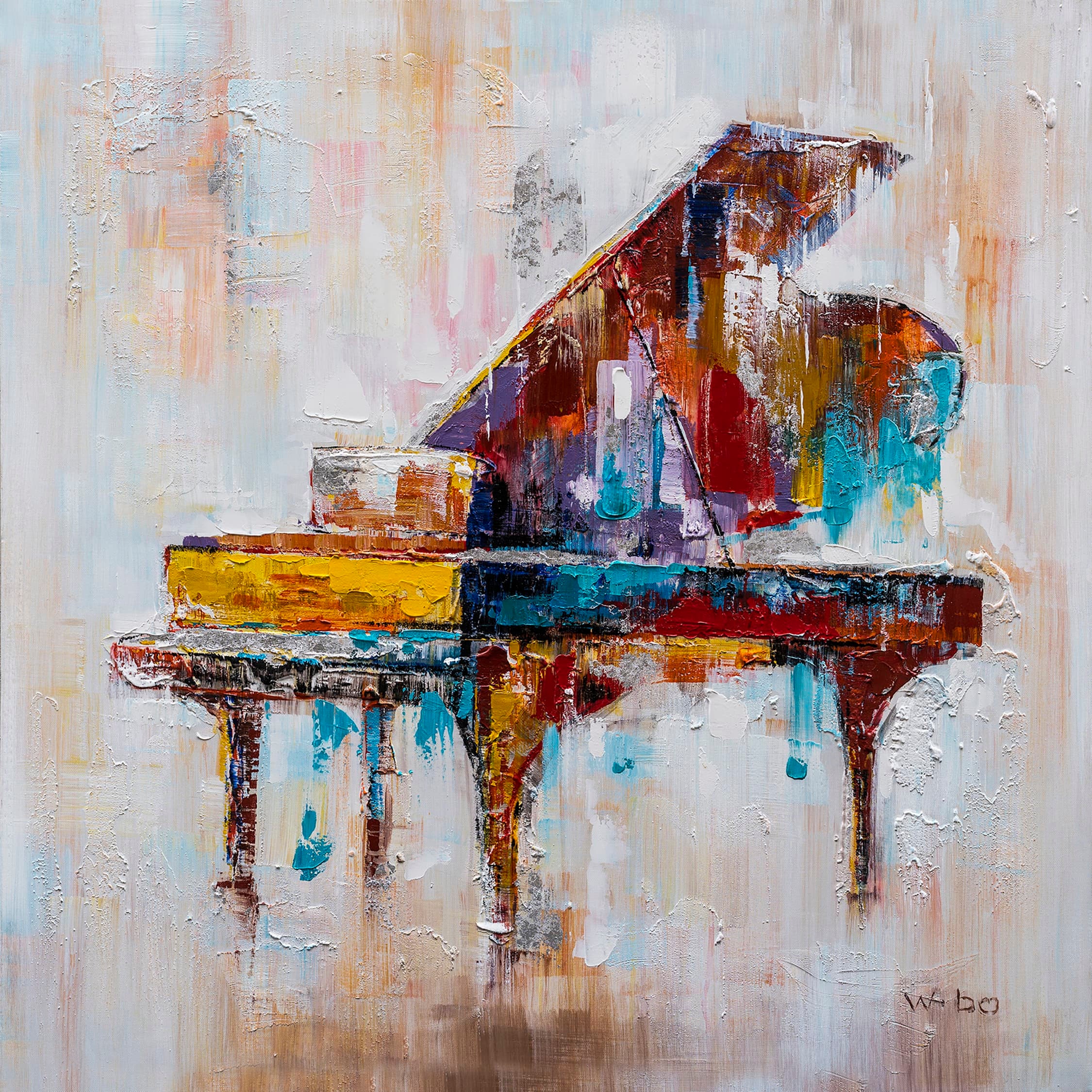 Hand Painted Abstract Art memory Red Piano Painting Original Wall