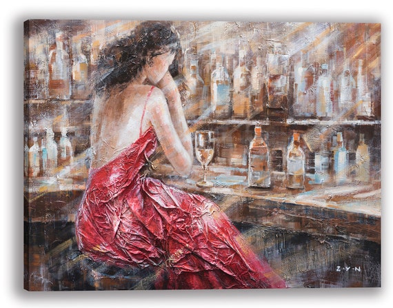 Hand-painted Original Oil Painting: 'lady at the Bar Counter' - Canvas Wall  Art for Home Decor - Etsy Denmark