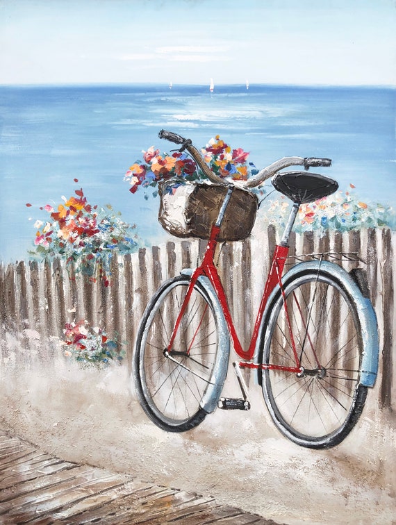 Hand Painted Art bicycle by the Sea Painting on Canvas Original Wall Art for Living Room Bedroom Entryway Wrapped Canvas Painting Etsy Canada