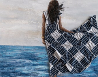 Woman by the Sea Canvas Print: Abstract Oil Painting Wall Art