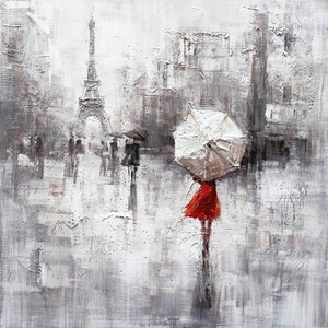 Original "Paris in the Rain" hand-painted artwork, wrapped canvas painting, suitable for living room, bedroom, foyer, bar, or office