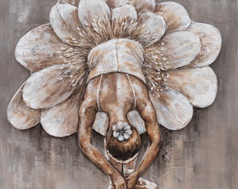Flower Ballerina Oil Painting: Abstract Gallery Wrapped Canvas Art