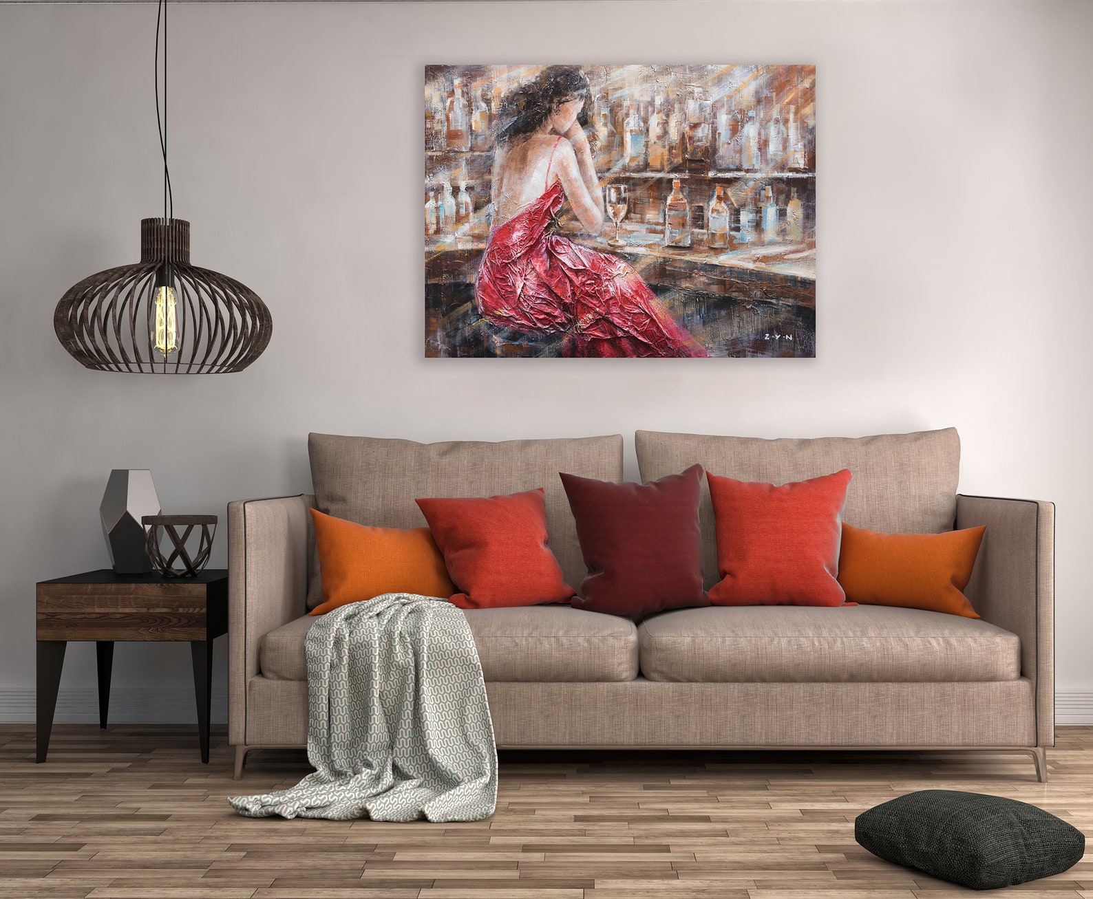 Hand-painted Original Oil Painting: 'lady at the Bar Counter' - Canvas ...